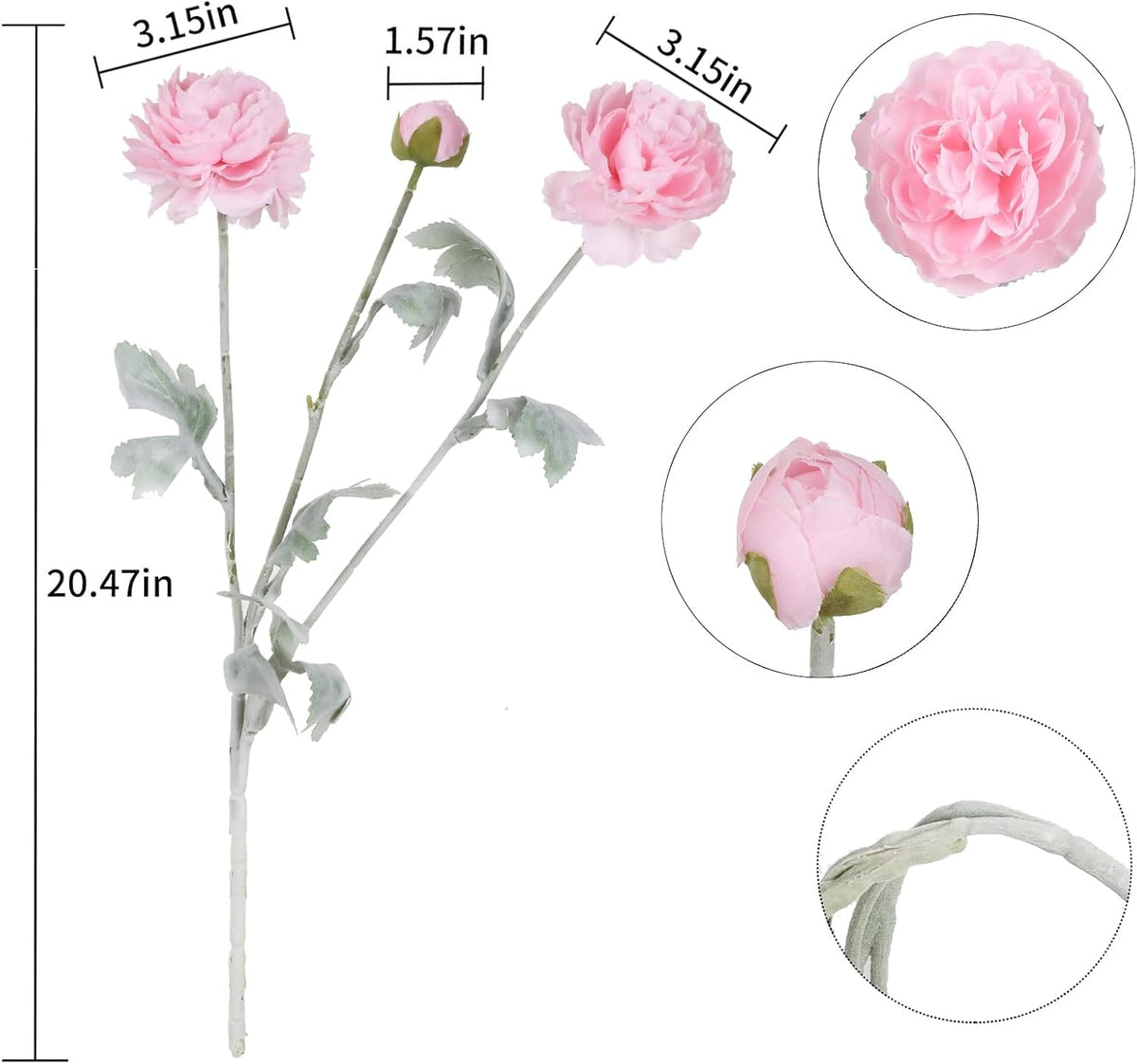 Pink Peonies Artificial Flowers 6pcs Pink Artificial Ranunculus Flowers18Heads Pink Silk Peonies with Stems Real Look for Spring Decorations Floral Arrangements Home Table Centerpiece