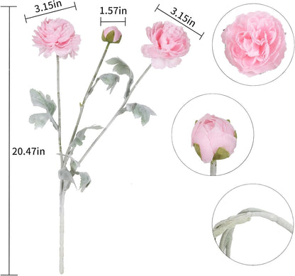 Pink Peonies Artificial Flowers 6pcs Pink Artificial Ranunculus Flowers18Heads Pink Silk Peonies with Stems Real Look for Spring Decorations Floral Arrangements Home Table Centerpiece