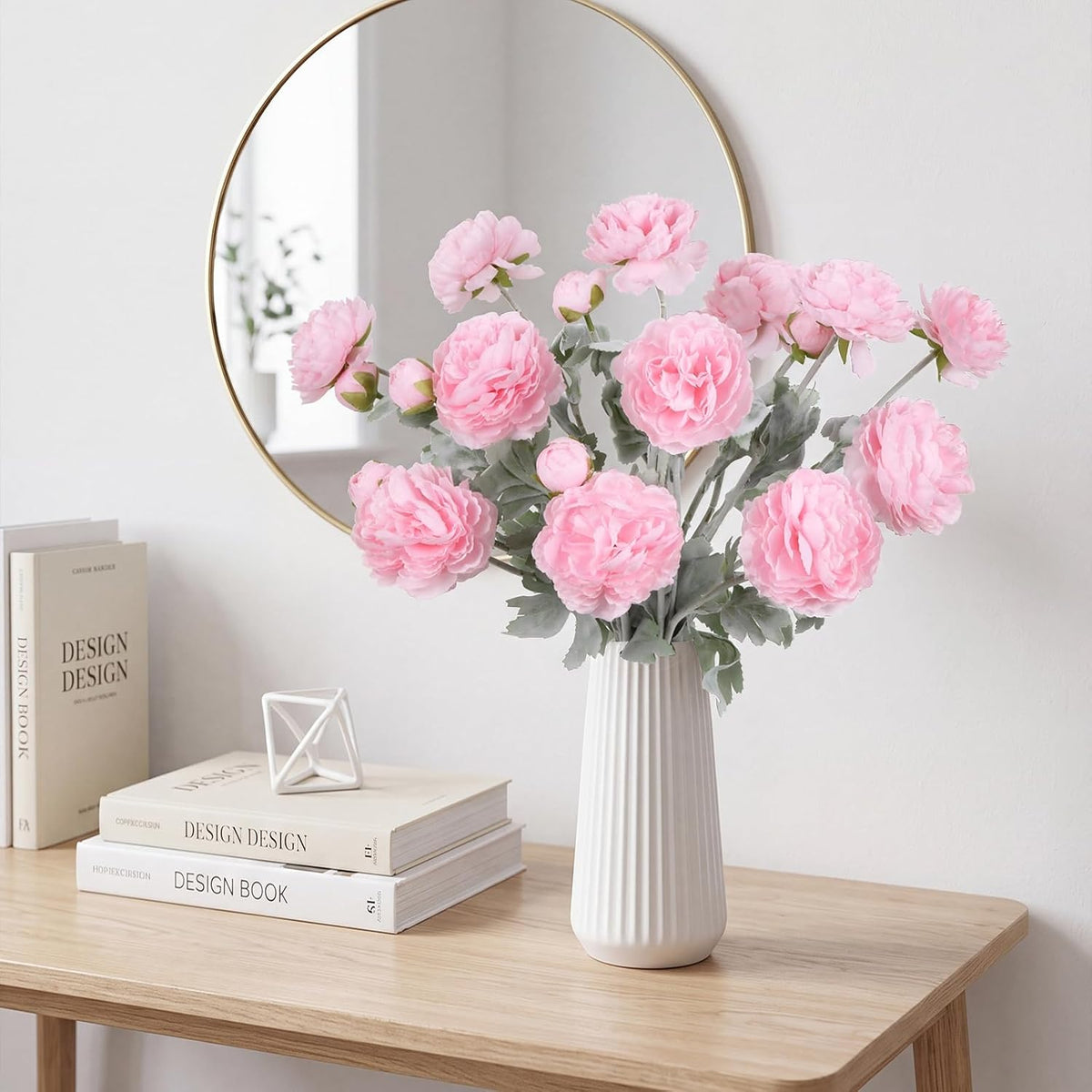 Pink Peonies Artificial Flowers 6pcs Pink Artificial Ranunculus Flowers18Heads Pink Silk Peonies with Stems Real Look for Spring Decorations Floral Arrangements Home Table Centerpiece