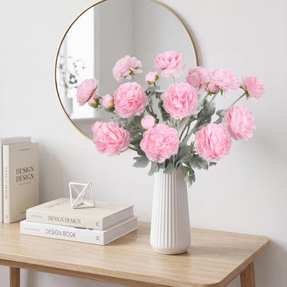 Pink Peonies Artificial Flowers 6pcs Pink Artificial Ranunculus Flowers18Heads Pink Silk Peonies with Stems Real Look for Spring Decorations Floral Arrangements Home Table Centerpiece