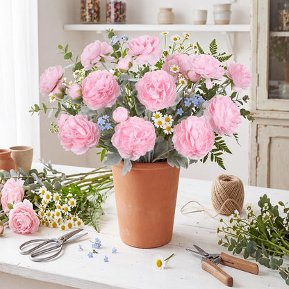 Pink Peonies Artificial Flowers 6pcs Pink Artificial Ranunculus Flowers18Heads Pink Silk Peonies with Stems Real Look for Spring Decorations Floral Arrangements Home Table Centerpiece