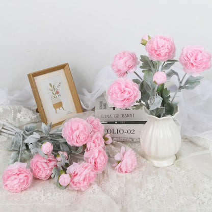 Pink Peonies Artificial Flowers 6pcs Pink Artificial Ranunculus Flowers18Heads Pink Silk Peonies with Stems Real Look for Spring Decorations Floral Arrangements Home Table Centerpiece