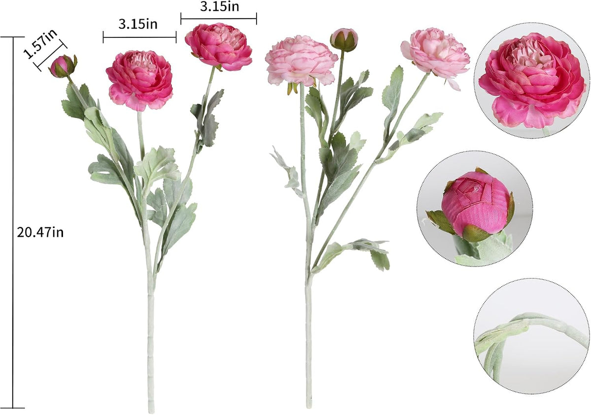 Pink Peonies Artificial Flowers 6pcs Pink Artificial Ranunculus Flowers18Heads Pink Silk Peonies with Stems Real Look for Spring Decorations Floral Arrangements Home Table Centerpiece