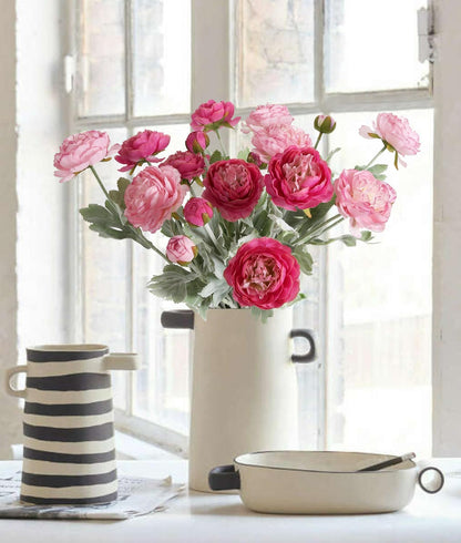 Pink Peonies Artificial Flowers 6pcs Pink Artificial Ranunculus Flowers18Heads Pink Silk Peonies with Stems Real Look for Spring Decorations Floral Arrangements Home Table Centerpiece