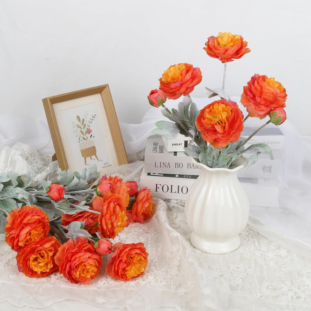 Pink Peonies Artificial Flowers 6pcs Pink Artificial Ranunculus Flowers18Heads Pink Silk Peonies with Stems Real Look for Spring Decorations Floral Arrangements Home Table Centerpiece