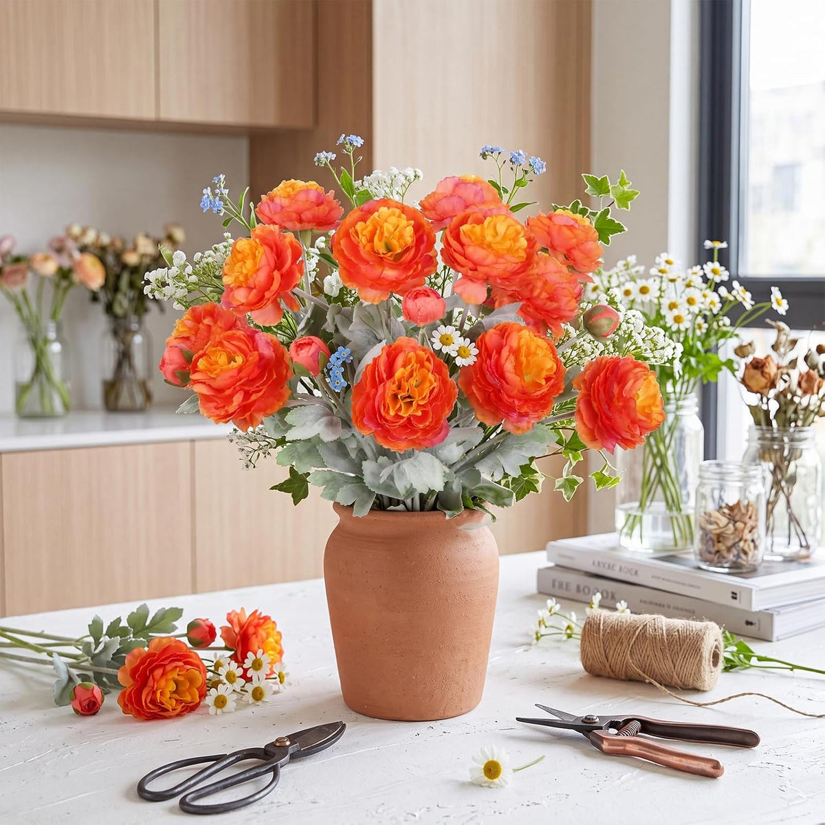 Pink Peonies Artificial Flowers 6pcs Pink Artificial Ranunculus Flowers18Heads Pink Silk Peonies with Stems Real Look for Spring Decorations Floral Arrangements Home Table Centerpiece