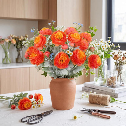 Pink Peonies Artificial Flowers 6pcs Pink Artificial Ranunculus Flowers18Heads Pink Silk Peonies with Stems Real Look for Spring Decorations Floral Arrangements Home Table Centerpiece