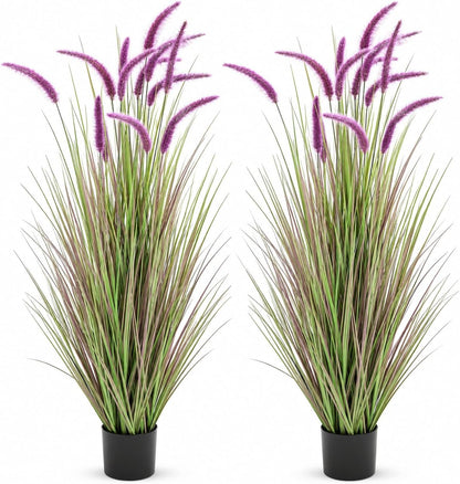 5FT 2-Pack Artificial Horsetail Grass, Faux Plants Indoor Outdoor, Purple
