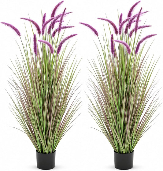 5FT 2-Pack Artificial Horsetail Grass, Faux Plants Indoor Outdoor, Purple