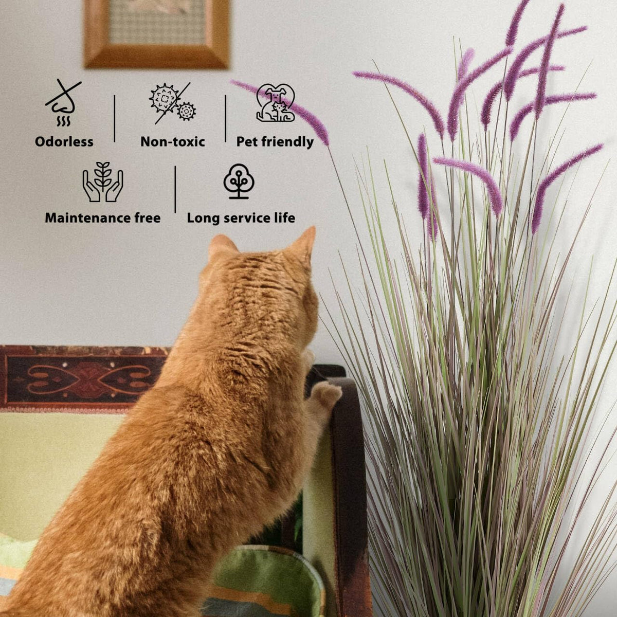 5FT 2-Pack Artificial Horsetail Grass, Faux Plants Indoor Outdoor, Purple