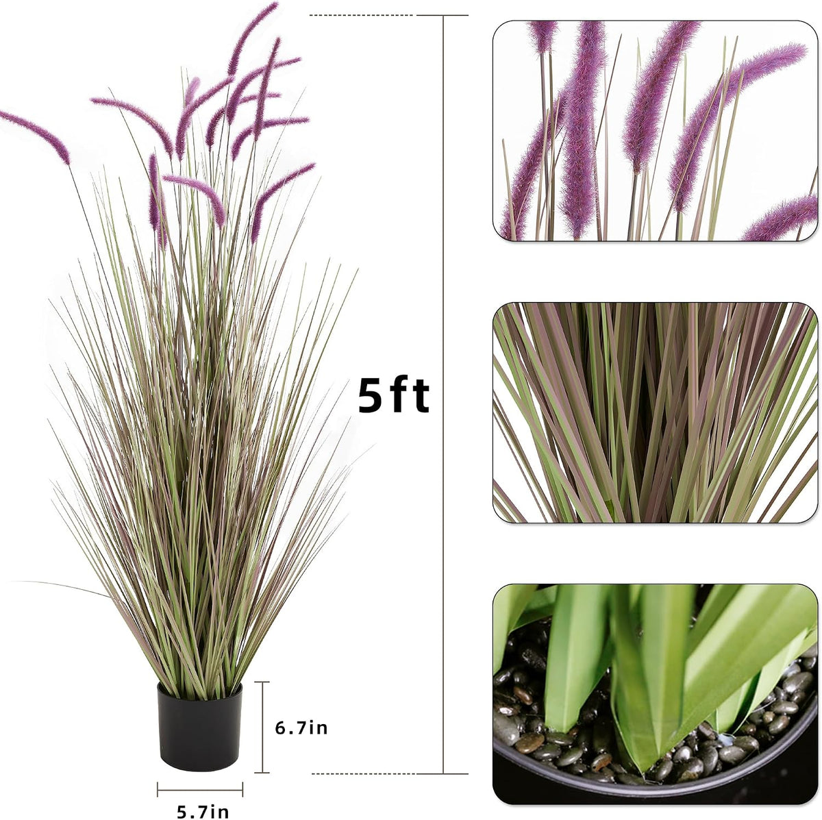 5FT 2-Pack Artificial Horsetail Grass, Faux Plants Indoor Outdoor, Purple