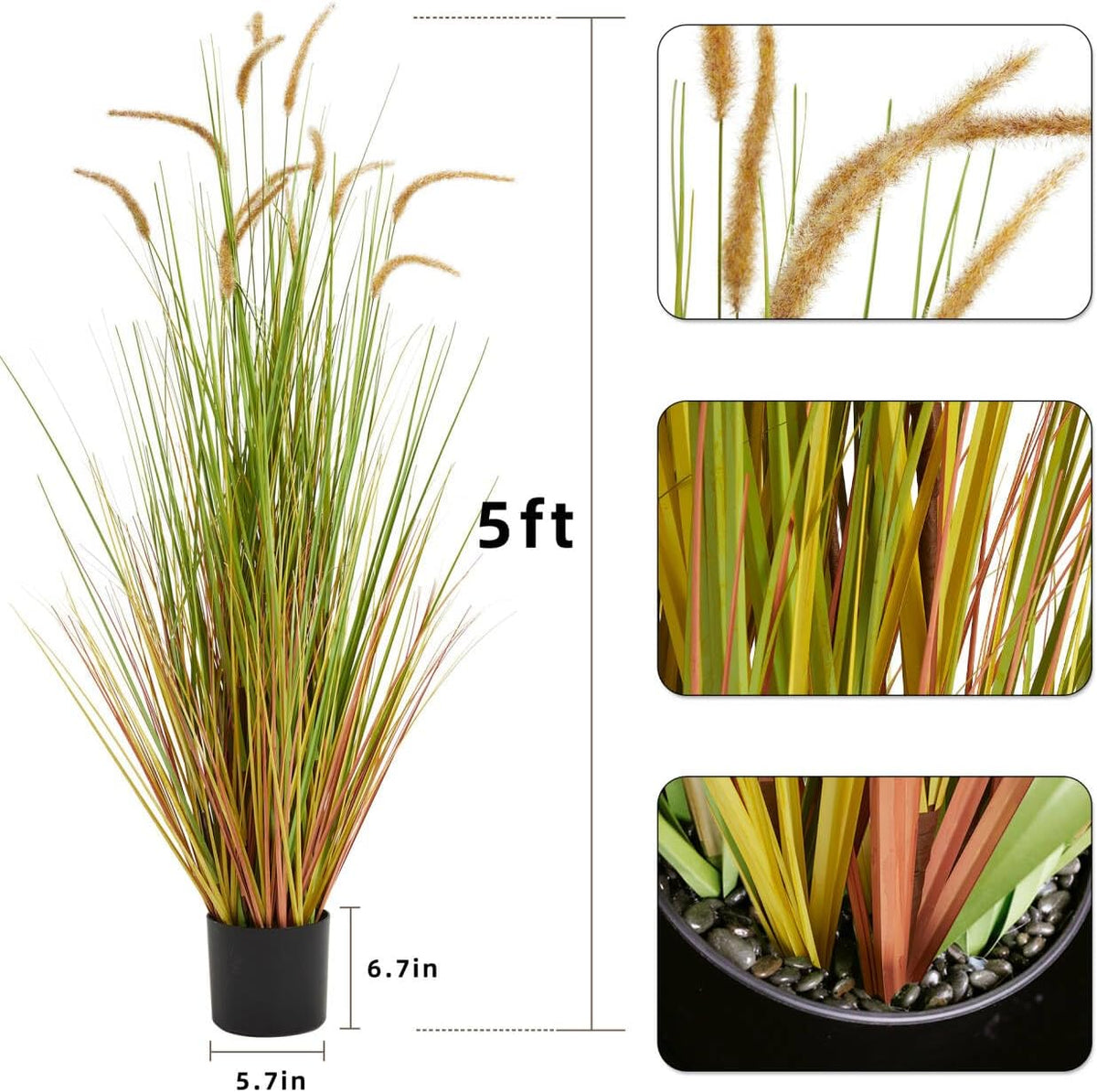5FT 2-Pack Artificial Horsetail Grass, Faux Plants Indoor Outdoor, Purple