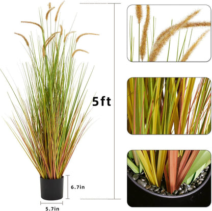 5FT 2-Pack Artificial Horsetail Grass, Faux Plants Indoor Outdoor, Purple