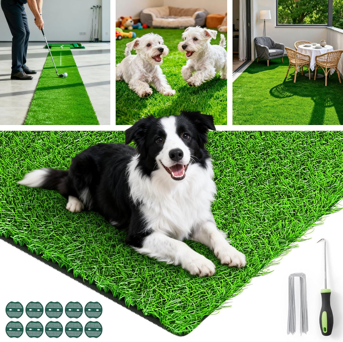 Artificial Turf Grass Indoor Outdoor: 3x5ft Fake Grass with Drainage Holes