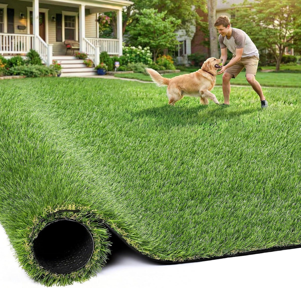 Artificial Grass Rug Indoor Outdoor 7 x 15FT Faux Grass with Drainage Holes