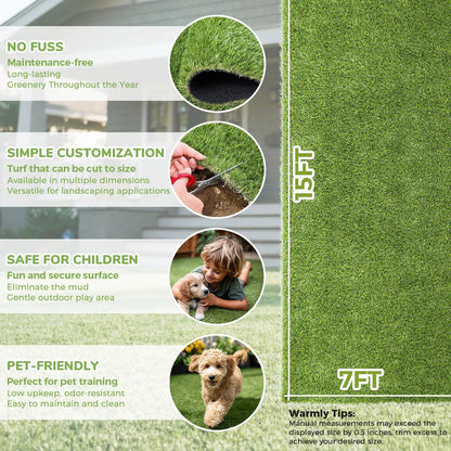 Artificial Grass Rug Indoor Outdoor 7 x 15FT Faux Grass with Drainage Holes