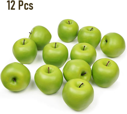 12PCS Fake Green Apples, 3" Lifelike Artificial Apples