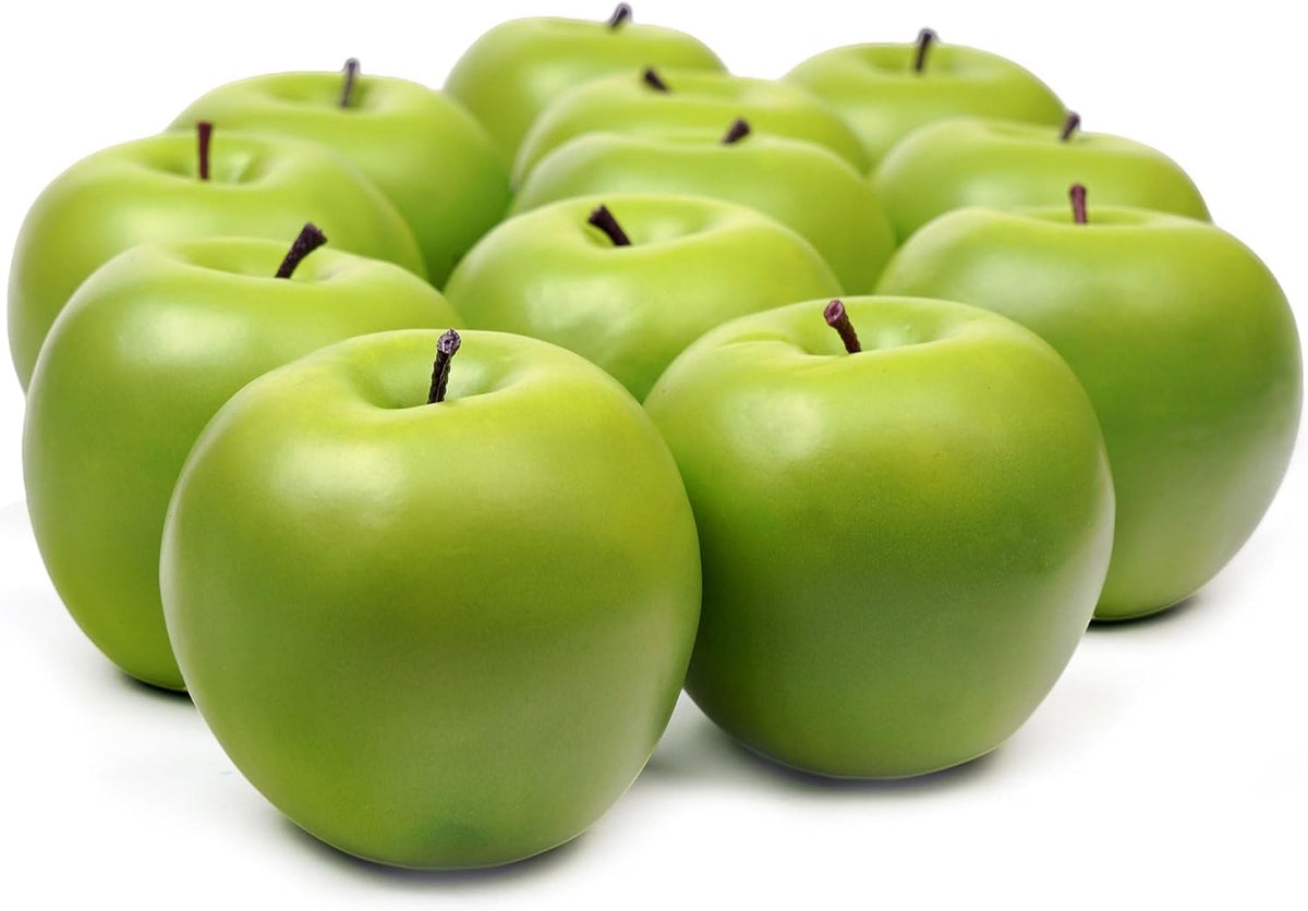 12PCS Fake Green Apples, 3" Lifelike Artificial Apples