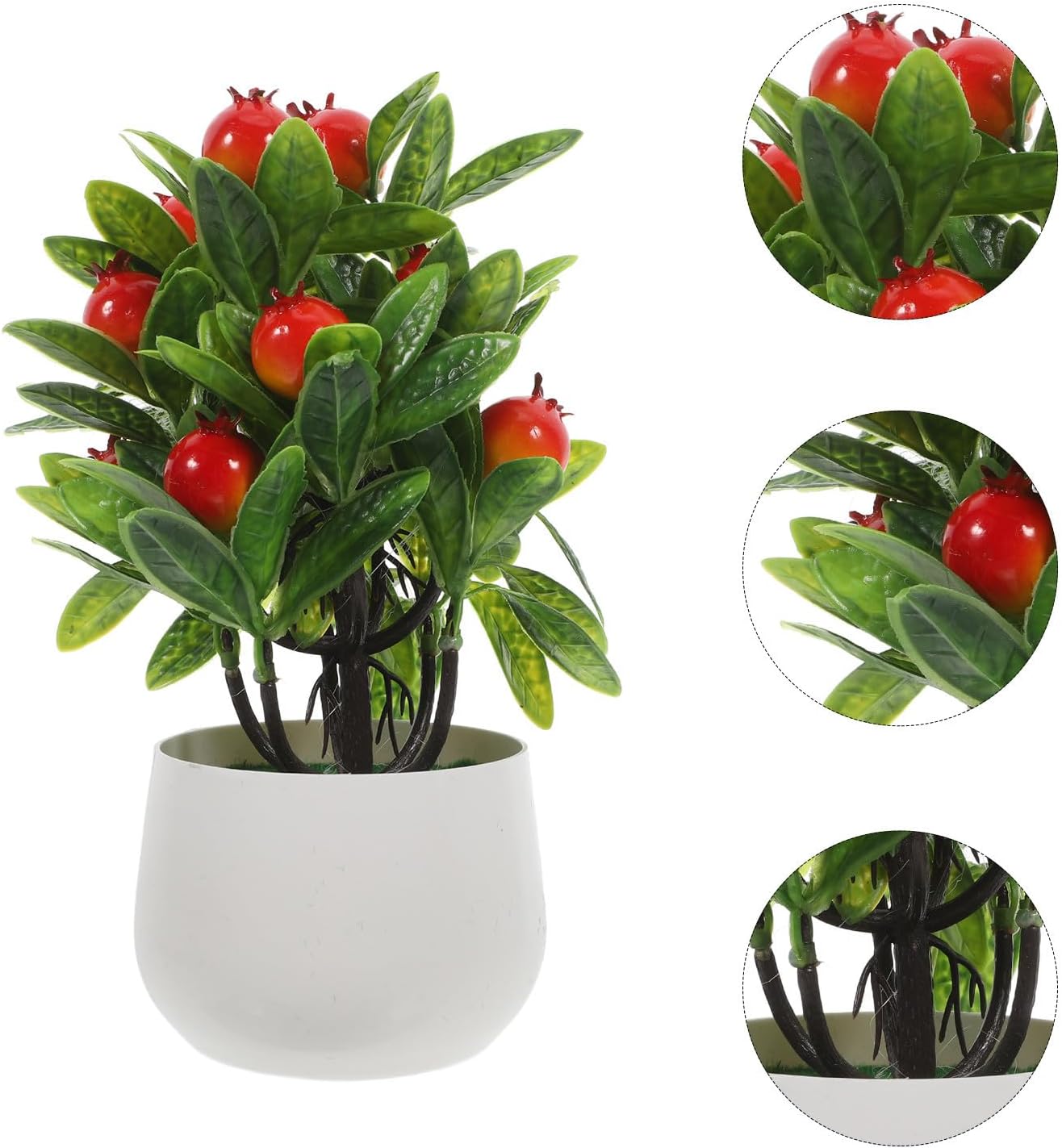 Small Artificial Pomegranate Tree with Fake Fruits in Stylish White Pot, Fake Plant Decor Made of Abs, PVC and Foam, No Maintenance Required, for Home Decor, Living Room