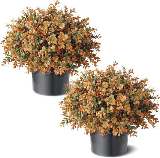 2 Set Artificial Boxwood Fall Topiary Ball Tree for Porch (Autumn Orange)
