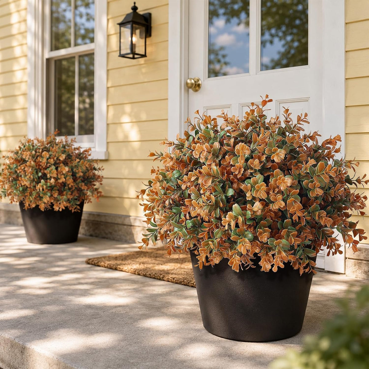 2 Set Artificial Boxwood Fall Topiary Ball Tree for Porch (Autumn Orange)