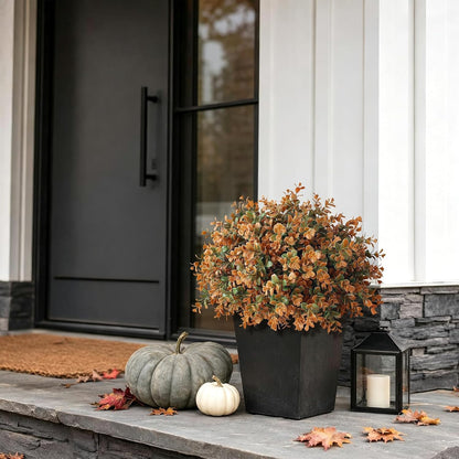 2 Set Artificial Boxwood Fall Topiary Ball Tree for Porch (Autumn Orange)