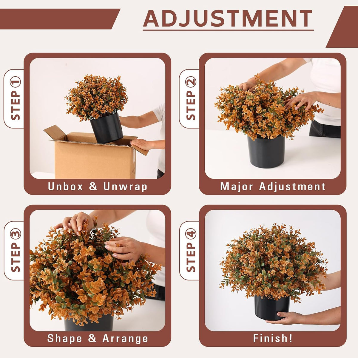 2 Set Artificial Boxwood Fall Topiary Ball Tree for Porch (Autumn Orange)