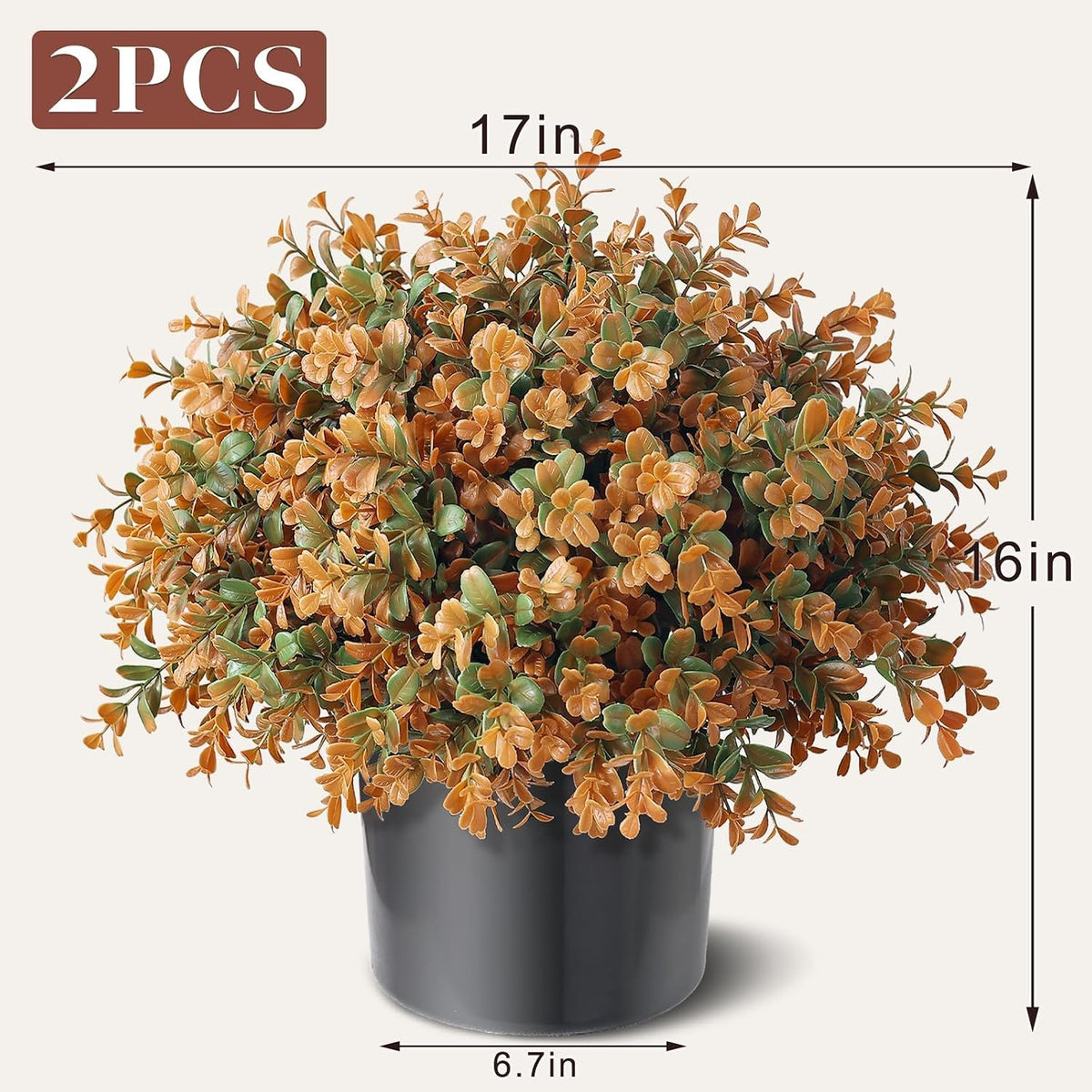2 Set Artificial Boxwood Fall Topiary Ball Tree for Porch (Autumn Orange)