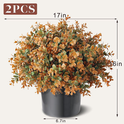 2 Set Artificial Boxwood Fall Topiary Ball Tree for Porch (Autumn Orange)