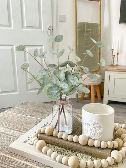 Artificial Eucalyptus Stems in Glass Vase with Faux Water, 13.5" Fake Plants for Home Decor, Coffee Table Centerpieces, Office, Bathroom & Farmhouse - Green Faux Plants Decorations