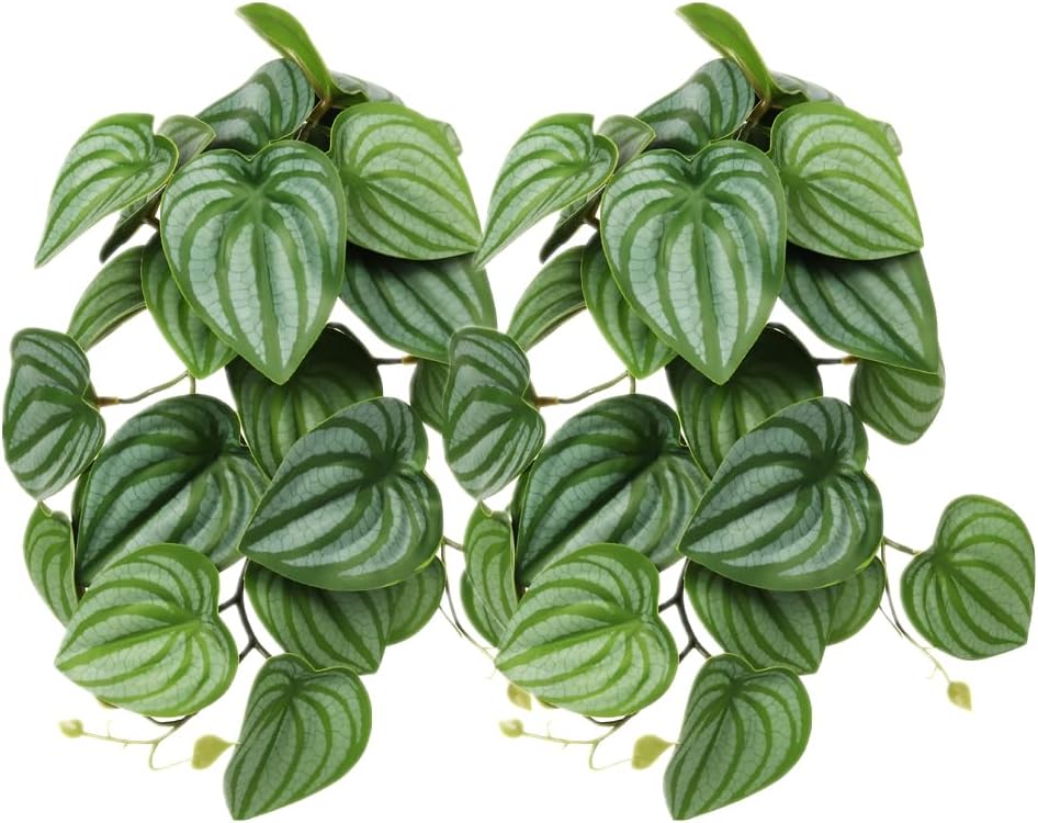 2Pack Fake Anthurium Crystallinum, Reptile Terrarium Decor Plants