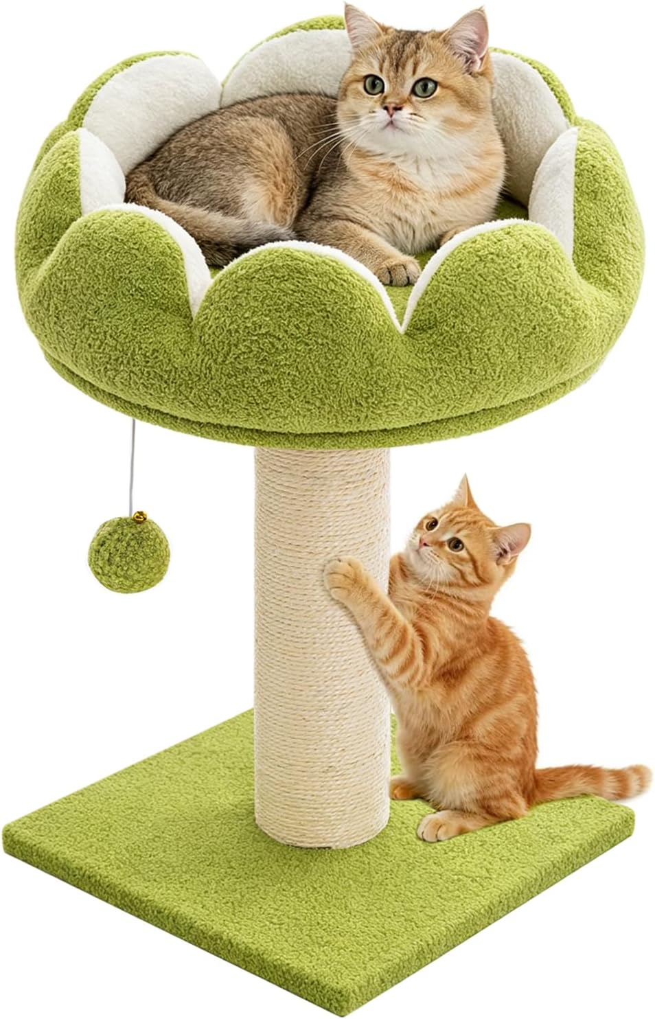 Flower Cat Scratching Post for Indoor Cats Scratcher with Perch | Comfortable & Removable Perch, Interactive Dangling Ball, Natural Sisal Scratching Post, Simple Assembly & Stability