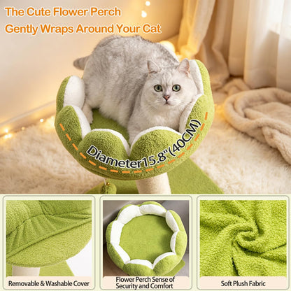 Flower Cat Scratching Post for Indoor Cats Scratcher with Perch | Comfortable & Removable Perch, Interactive Dangling Ball, Natural Sisal Scratching Post, Simple Assembly & Stability