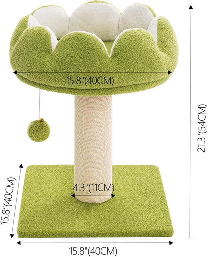 Flower Cat Scratching Post for Indoor Cats Scratcher with Perch | Comfortable & Removable Perch, Interactive Dangling Ball, Natural Sisal Scratching Post, Simple Assembly & Stability