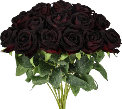 14PCS Red Roses Artificial Flowers, Fake Red Roses Bouquet | Long Stems for Halloween, Romantic Valentine's Day, Anniversary, Wedding & Home Decoration