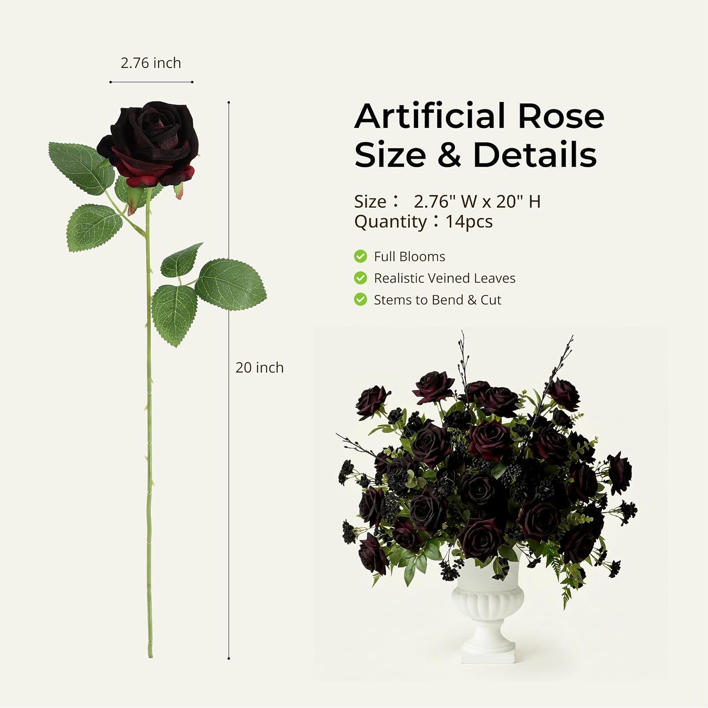 14PCS Red Roses Artificial Flowers, Fake Red Roses Bouquet | Long Stems for Halloween, Romantic Valentine's Day, Anniversary, Wedding & Home Decoration