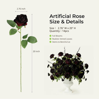 14PCS Red Roses Artificial Flowers, Fake Red Roses Bouquet | Long Stems for Halloween, Romantic Valentine's Day, Anniversary, Wedding & Home Decoration