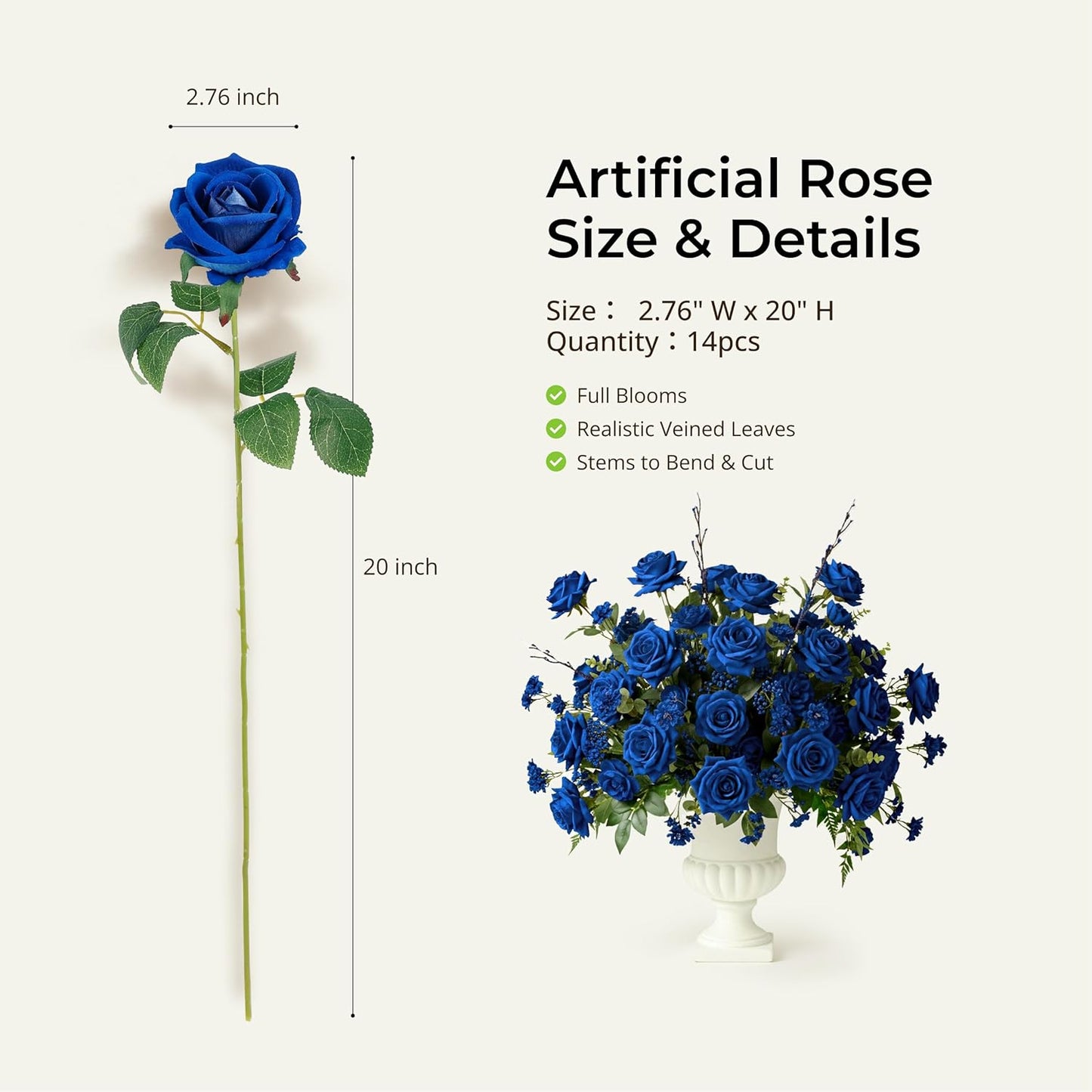 14PCS Red Roses Artificial Flowers, Fake Red Roses Bouquet | Long Stems for Halloween, Romantic Valentine's Day, Anniversary, Wedding & Home Decoration