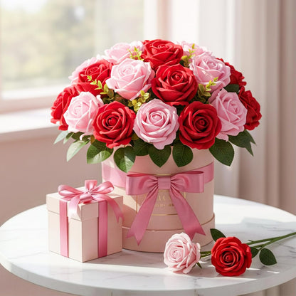 14PCS Red Roses Artificial Flowers, Fake Red Roses Bouquet | Long Stems for Halloween, Romantic Valentine's Day, Anniversary, Wedding & Home Decoration