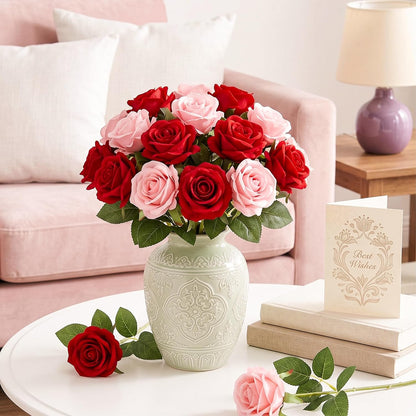 14PCS Red Roses Artificial Flowers, Fake Red Roses Bouquet | Long Stems for Halloween, Romantic Valentine's Day, Anniversary, Wedding & Home Decoration