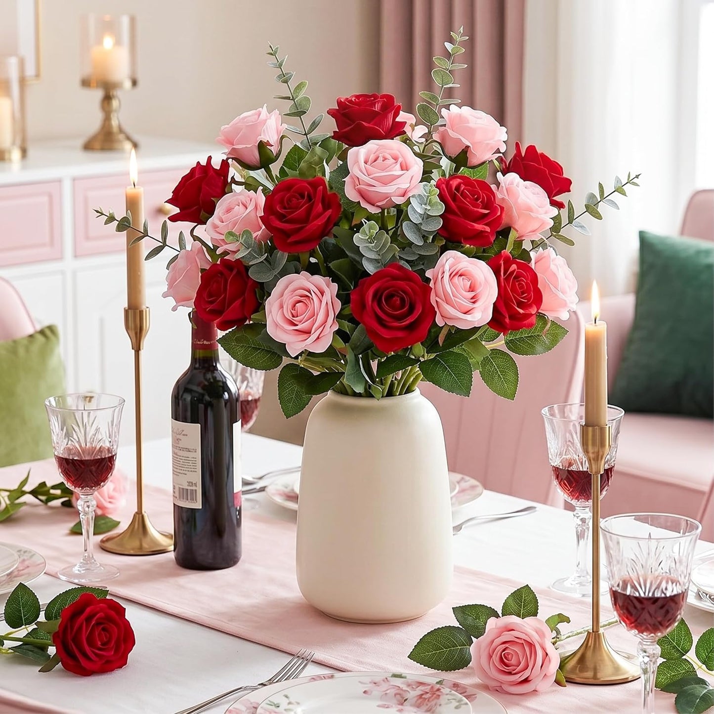 14PCS Red Roses Artificial Flowers, Fake Red Roses Bouquet | Long Stems for Halloween, Romantic Valentine's Day, Anniversary, Wedding & Home Decoration