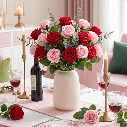 14PCS Red Roses Artificial Flowers, Fake Red Roses Bouquet | Long Stems for Halloween, Romantic Valentine's Day, Anniversary, Wedding & Home Decoration