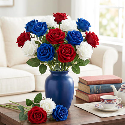14PCS Red Roses Artificial Flowers, Fake Red Roses Bouquet | Long Stems for Halloween, Romantic Valentine's Day, Anniversary, Wedding & Home Decoration
