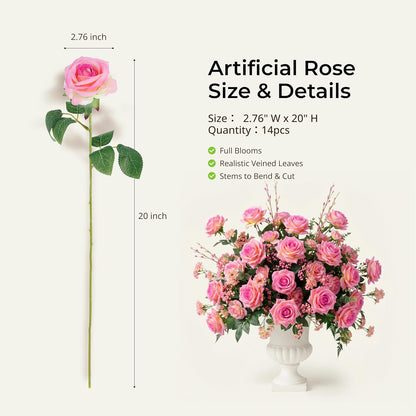 14PCS Red Roses Artificial Flowers, Fake Red Roses Bouquet | Long Stems for Halloween, Romantic Valentine's Day, Anniversary, Wedding & Home Decoration