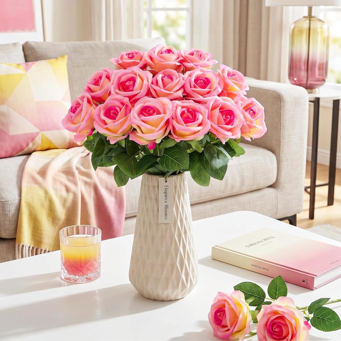 14PCS Red Roses Artificial Flowers, Fake Red Roses Bouquet | Long Stems for Halloween, Romantic Valentine's Day, Anniversary, Wedding & Home Decoration
