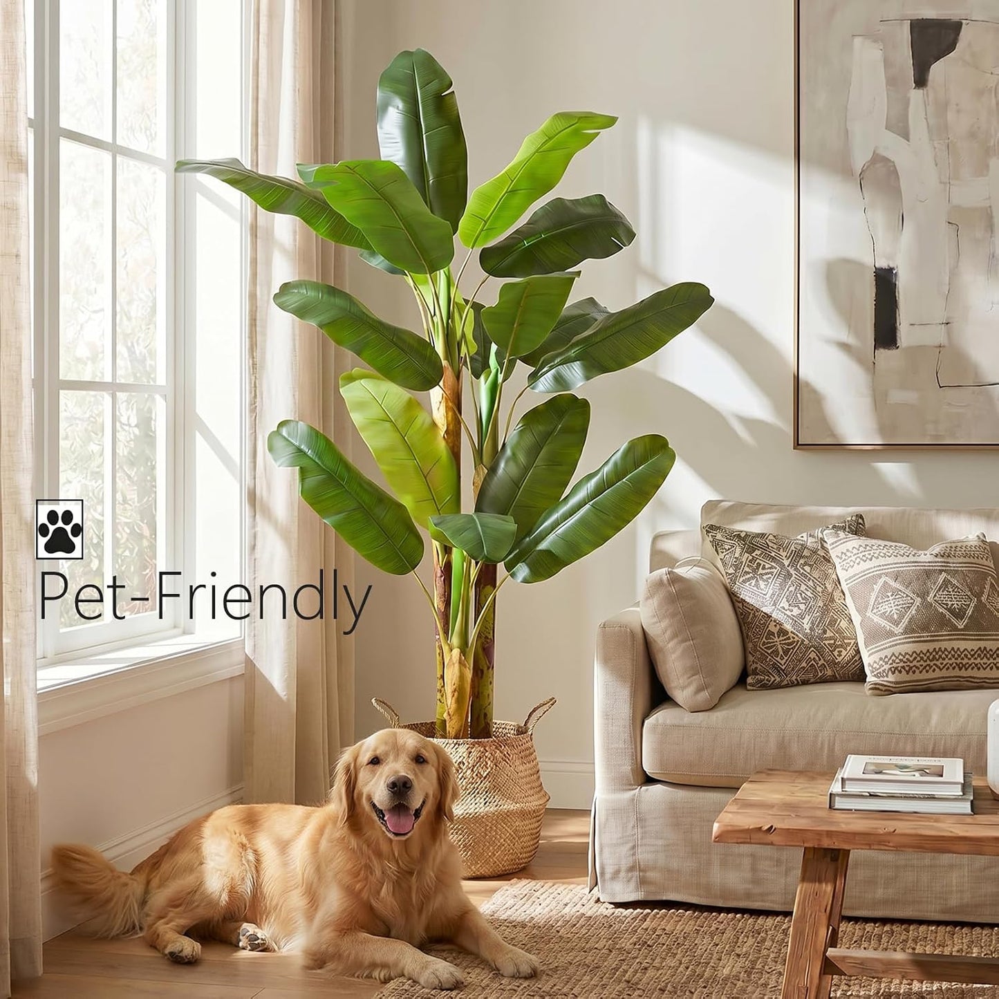 7FT Artificial Banana Tree Tall Fake Banana Leaf Plant Faux Banana Silk Tree Faux Banana Leaves for Home Swimming Pool Indoor Outdoor Patio Tropical Decor