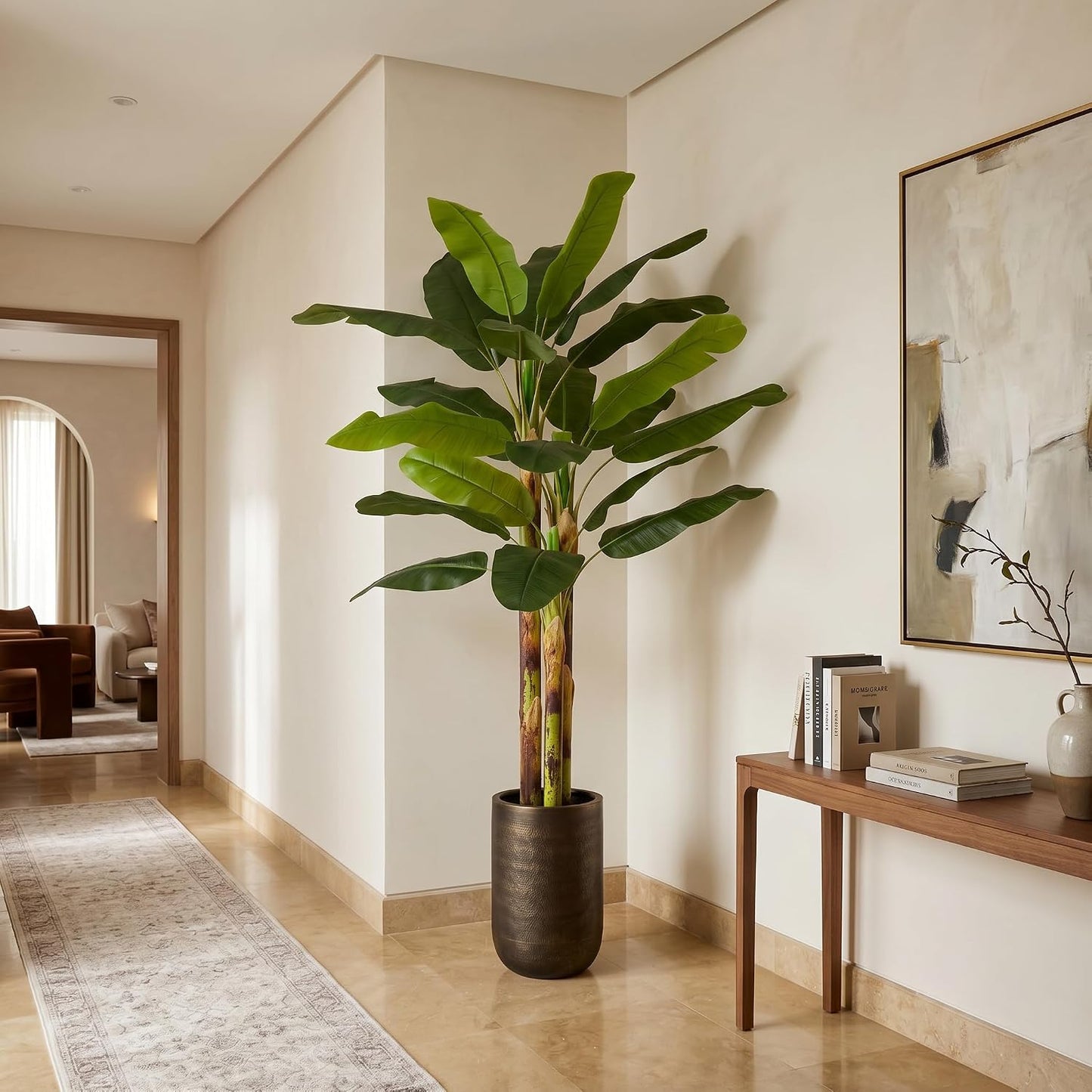 7FT Artificial Banana Tree Tall Fake Banana Leaf Plant Faux Banana Silk Tree Faux Banana Leaves for Home Swimming Pool Indoor Outdoor Patio Tropical Decor