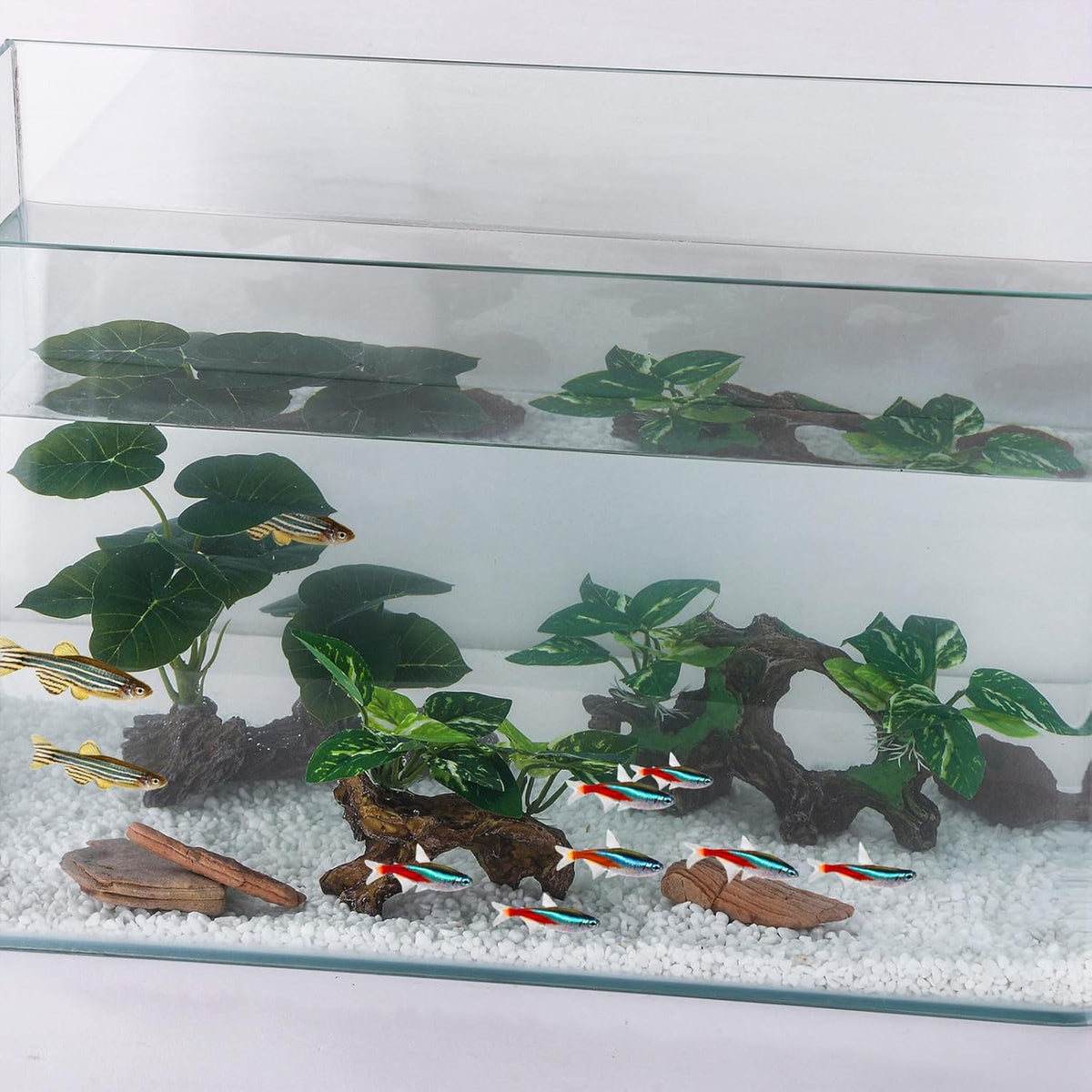 Artificial Aquarium Ornaments Reptiles Betta Fish Tank Accessories Silk Leaf Plants Decoration Driftwood Cave Decor