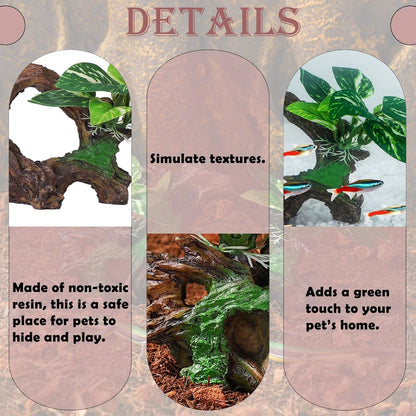 Artificial Aquarium Ornaments Reptiles Betta Fish Tank Accessories Silk Leaf Plants Decoration Driftwood Cave Decor