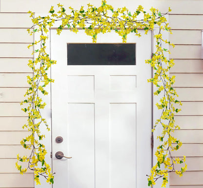 10PCS Artificial Forsythia Flowers Fake Forsythia Stem 25.5" Silk Yellow Winter Jasmine Branches Artificial Orchids Flower for Home Table Wedding Graveyard Kitchen Office Decoration.